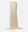 Self-portrait Rhinestone-embellished Mesh Maxi Skirt In Beige