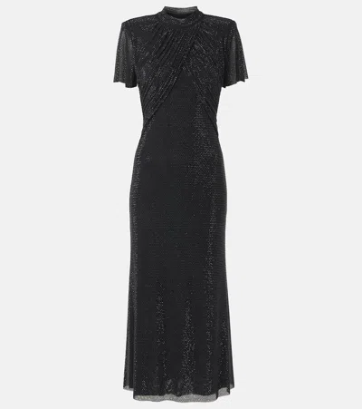 Self-portrait Embellished Cut-out Detailed Mesh Midi Dress In Grey