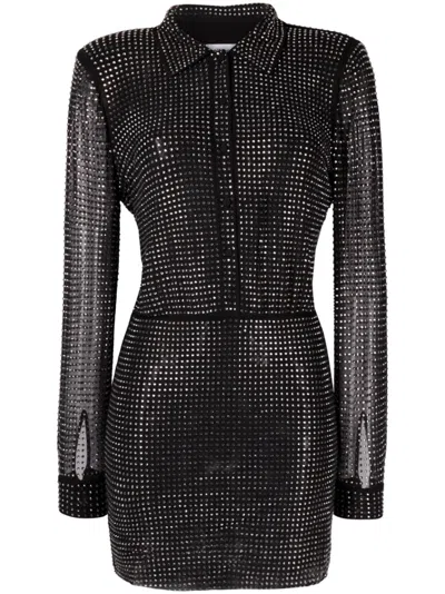 Self-portrait Rhinestone-embellished Shirt Dress In Black  