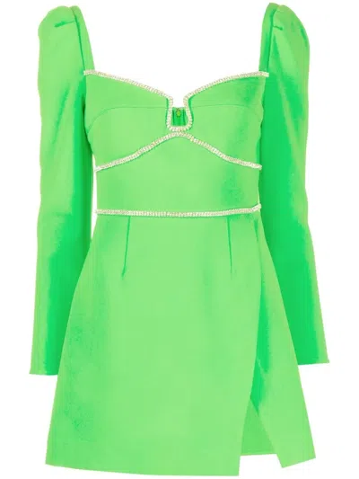 Self-portrait Embellished Long-sleeve Minidress In Green