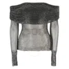 Self-portrait Crystal-embellished Fishnet Top In Black