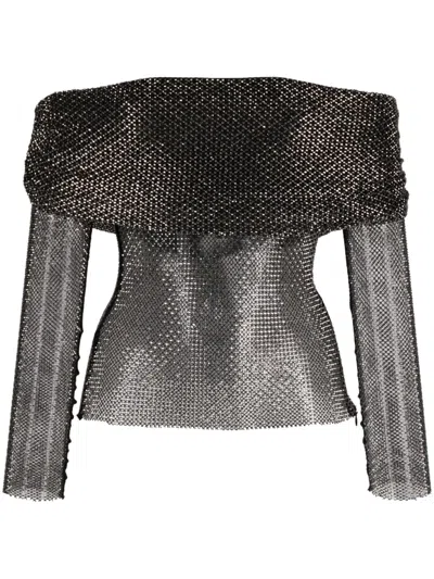 SELF-PORTRAIT RHINESTONE-EMBELLISHED OFF-THE-SHOULDER TOP