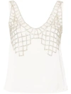 Self-portrait Rhinestone-embellished Sleeveless Blouse In White