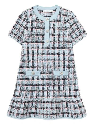 Self-portrait Kids' Rhinestone-embellishment Checked Dress In Blue