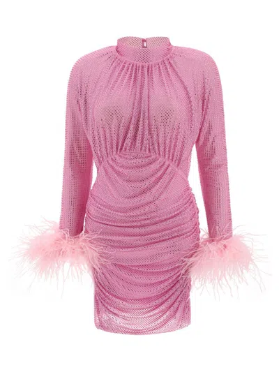 Self-portrait Rhinestone Feather Dress In Pink