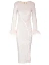Self-portrait Crystal Mesh Feather-trimmed Midi Dress In White