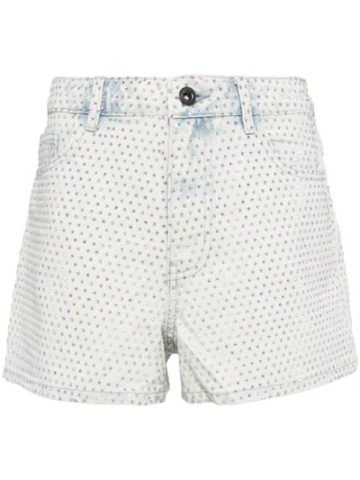 Self-portrait Rhinestone Fenim Shorts In Blue