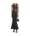 Self-portrait Rhinestone Fishing Net Crossed Mid-length Dress In Black