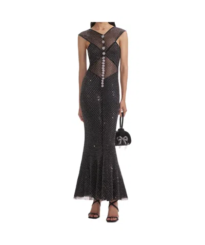 Self-portrait Rhinestone Fishing Net Crossed Mid-length Dress In Multicolor