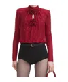 Self-portrait Embellished Fishnet Blouse In Red