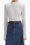 Self-portrait Rhinestone Fishnet Top In Silver In White