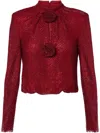 Self-portrait Embellished Fishnet Blouse In Red