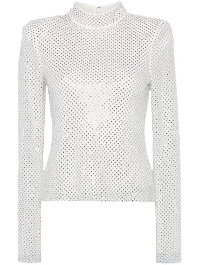 Self-portrait Silver Rhinestone Fishnet Top Silver