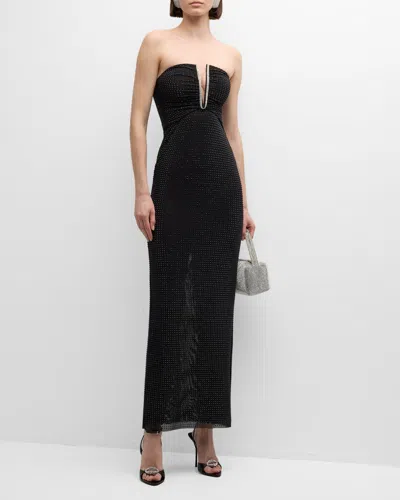 Self-portrait Rhinestone Jersey Strapless Cutout Maxi Dress In Black