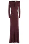 Self-portrait Cutout Embellished Mesh Gown In Burgundy