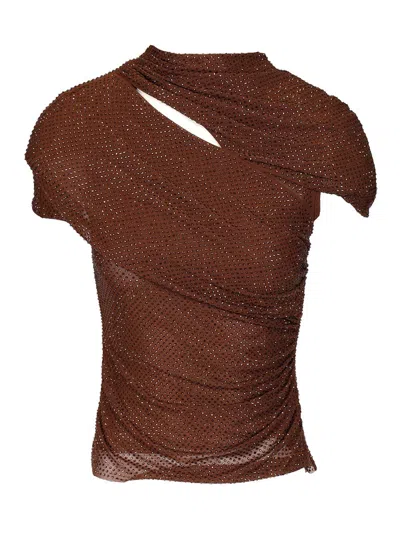 Self-portrait Rhinestone Knit Top Tops Brown