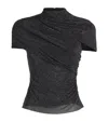 Self-portrait Crystal-embellished Draped Mesh Top In Black