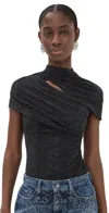 Self-portrait Crystal-embellished Draped Mesh Top In Black