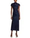 Self-portrait Rhinestone Mesh Cutout Midi Dress In Blue