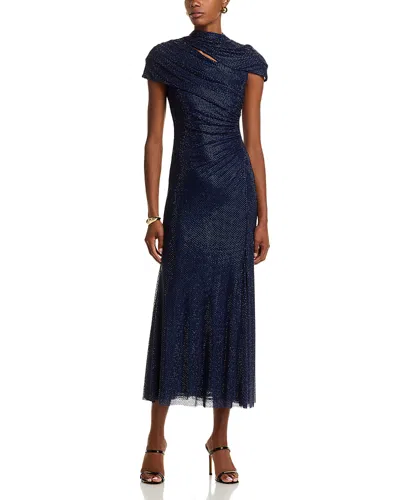 Self-portrait Rhinestone Mesh Cutout Midi Dress In Blue