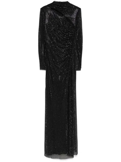 Self-portrait Rhinestone Mesh Maxi Dress In Black