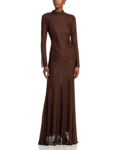 Self-portrait Rhinestone Mesh Maxi Dress In Brown