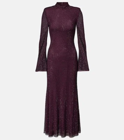 Self-portrait Rhinestone Mesh Maxi Dress In Burgundy
