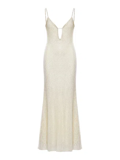 Self-portrait Rhinestone Mesh Maxi Dress In Cream