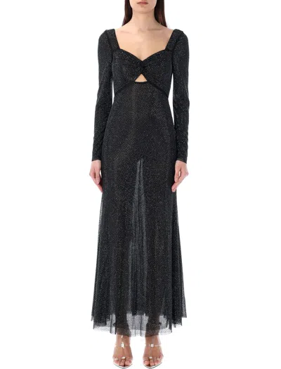 Self-portrait Rhinestone Mesh Midi Dress For Women In Black