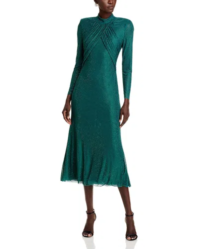 Self-portrait Rhinestone Mesh Midi Dress In Green