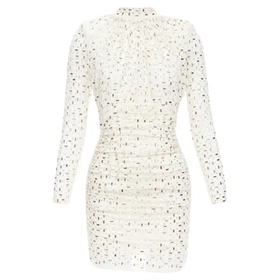 Self-portrait Self Portrait Rhinestone Mesh Tulle Embellished Mini Dress In White