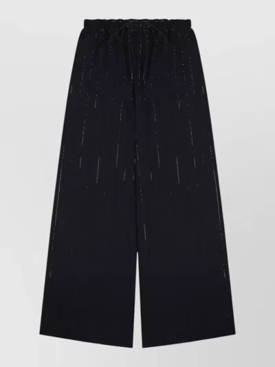 Self-portrait Rhinestone Pinstripe Wide Leg Trousers In Black