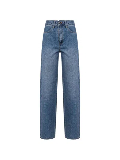 Self-portrait Embellished Denim Straight Leg Jeans In Blue