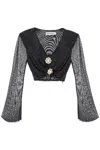 SELF-PORTRAIT RHINESTONE-STUDDED CROPPED TOP WITH DIAMANTÉ BROOCHES