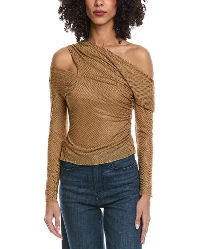 Self-portrait Rhinestone Top In Brown