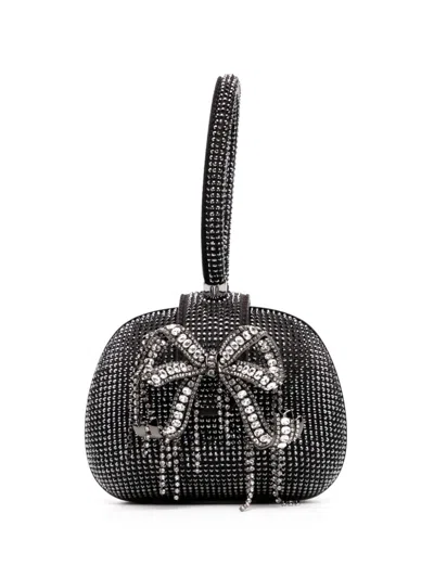 Self-portrait Rhinestone Top Handle Clutch Bag In Black