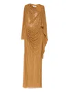 Self-portrait Rhinestoned Draped Maxi Dress In Gold