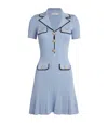 Self-portrait Blue Mini Dress With Notched Collar And Front Button Placket In Viscose Blend Stretch Woman In Blue