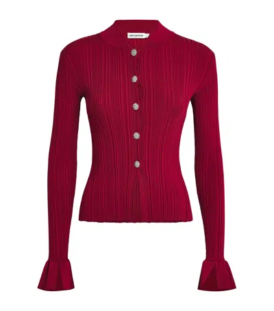 Self-portrait Rib-knit Cardigan In Red