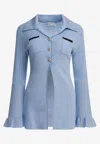 Self-portrait Rib-knit Longline Top In Blue