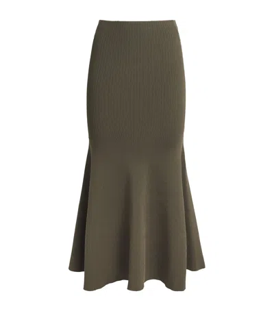 Self-portrait Rib-knit Midi Skirt In Green