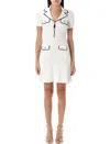 Self-portrait White Mini Dress With Notched Collar And Contrasting Trim In Viscose Blend Stretch Woman