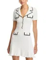 Self-portrait White Mini Dress With Notched Collar And Contrasting Trim In Viscose Blend Stretch Woman In White