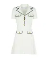 Self-portrait White Mini Dress With Notched Collar And Contrasting Trim In Viscose Blend Stretch Woman In White