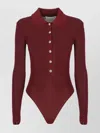 Self-portrait Bordeaux Viscose Bodysuit With Classic Collar In Red