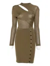 Self-portrait Ribbed Knit Mini Dress With Cut-outs In Khaki In Brown
