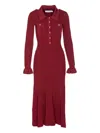 Self-portrait Button-embellished Ribbed-knit Midi Dress In Burgundy