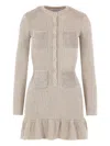 Self-portrait Ribbed Button-front Mini Dress In Neutral