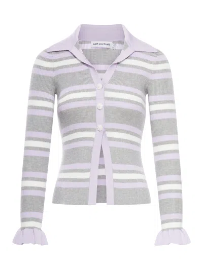 Self-portrait Ribbed Cardigan With Fantasy