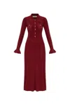 Self-portrait Button-embellished Ribbed-knit Midi Dress In Burgundy